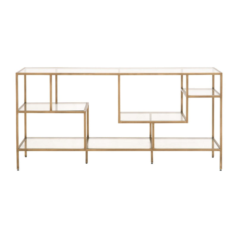 Essentials For Living District Low Beakman Bookcase in Brass/Clear Glass image