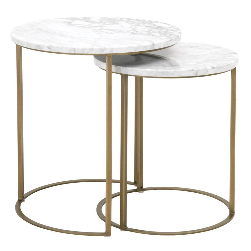 Essentials For Living Traditions Carrera Round Nesting Accent Table in White/Brushed Gold image