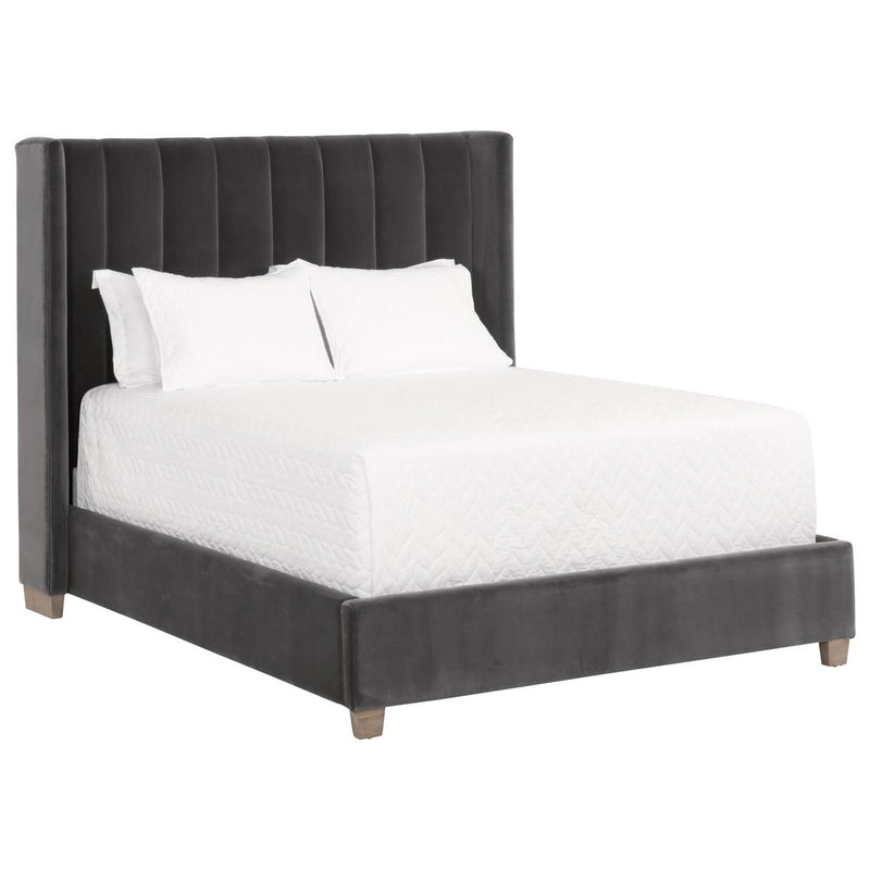 Essentials For Living Stitch and Hand Chandler Cal King Bed in Dark Dove Velvet, Natural Gray Oak image