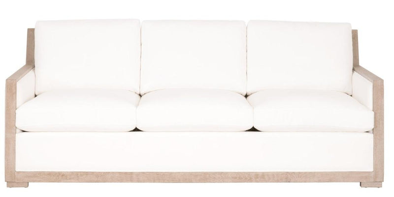 Essentials for Living Stitch Manhattan 85" Wood Trim Sofa in LiveSmart Peyton-Pearl, Natural Gray Oak image