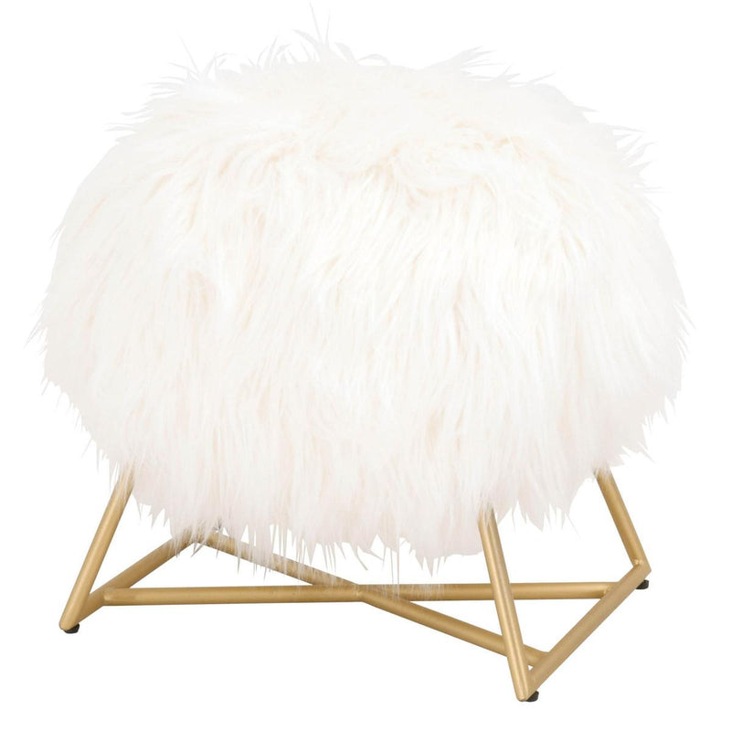 Essentials For Living Bella Antique Margo Ottoman in White Fur/Brushed Gold image