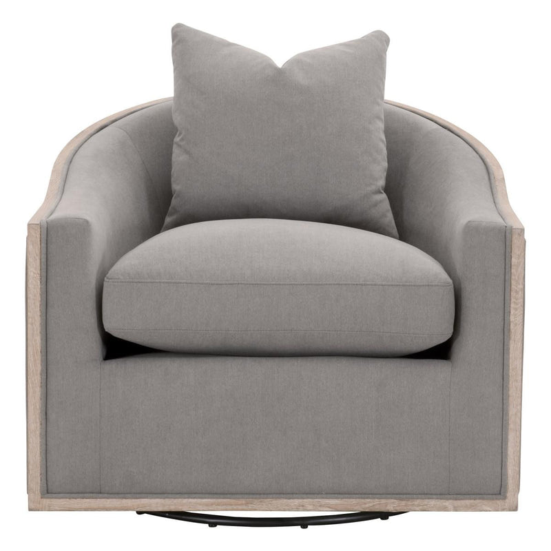 Essentials for Living Stitch and Hand Paxton Swivel Club Chair in LiveSmart Peyton-Slate, Natural Gray Oak image