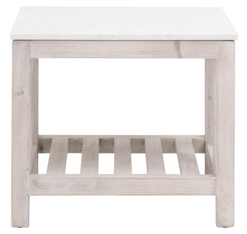 Essentials for Living Bella Antique Spruce End Table in White Wash Pine, White Quartz image