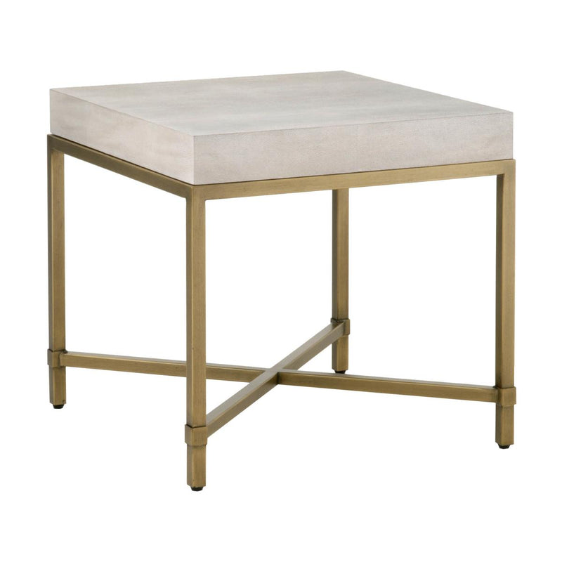 Essentials For Living Traditions Strand Shagreen End Table in White Shagreen/Brushed Gold image