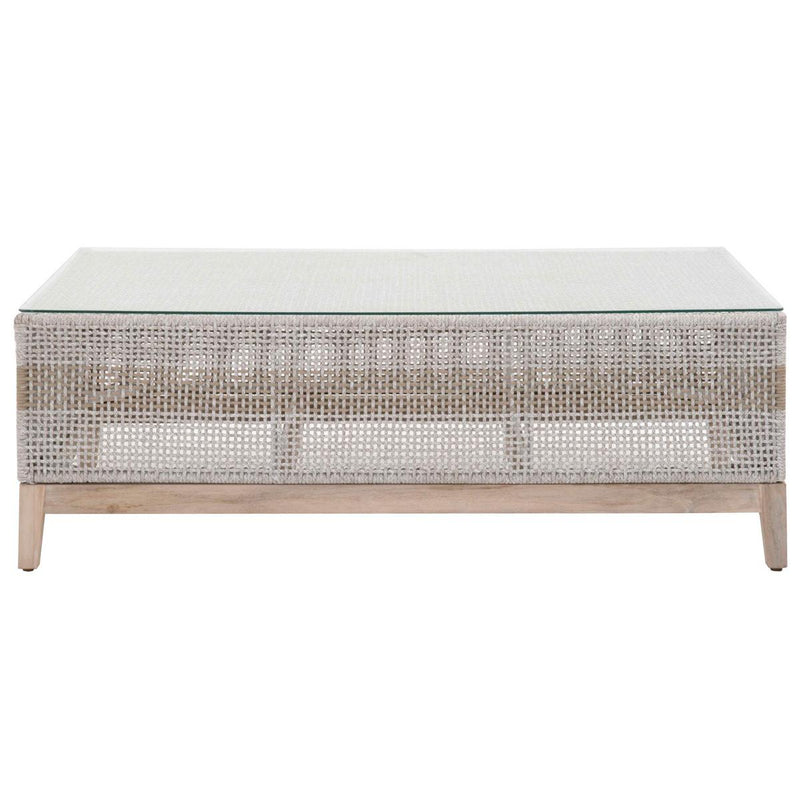 Essentials For Living Woven Tapestry Outdoor Coffee Table in Taupe & White/Gray Teak image