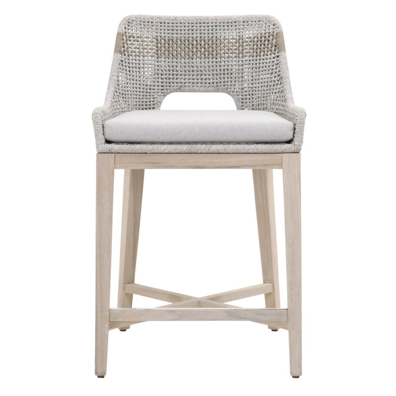 Essentials For Living Woven Tapestry Outdoor Counter Stool in Taupe & White Flat Rope image