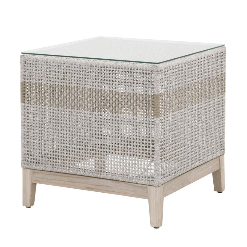 Essentials For Living Woven Tapestry Outdoor End Table in Taupe & White/Gray Teak image