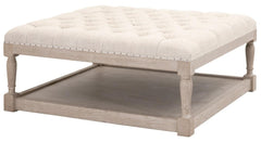 Essentials for Living Essentials Townsend Tufted Upholstered Coffee Table in Bisque French Linen, Natural Gray Ash image
