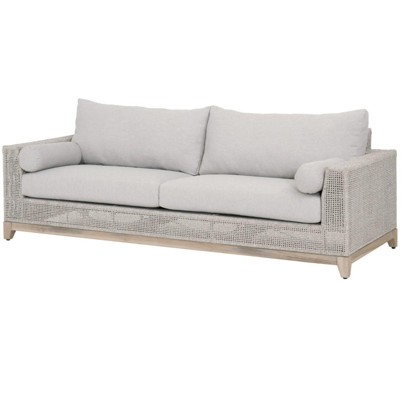 Essentials For Living Woven Tropez Outdoor 90" Sofa in Taupe & White/Gray Teak image