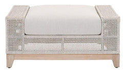 Essentials for Living Woven Tropez Outdoor Ottoman in Taupe and White Flat Rope, Pumice, Gray Teak image