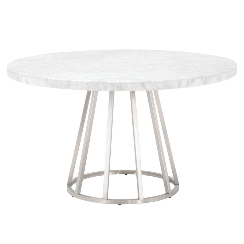 Essentials For Living Traditions Turino Carrera 54" Round Dining Table in White/Brushed Stainless Steel image