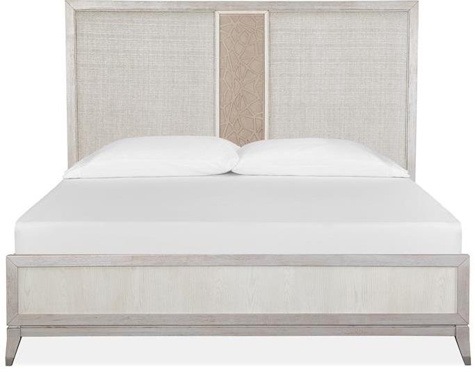 Magnussen Furniture Lenox Cal King Panel Bed with Upholstered PU Fretwork Headboard in Acadia White image