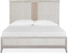 Magnussen Furniture Lenox King Panel Bed with Upholstered PU Fretwork Headboard in Acadia White image