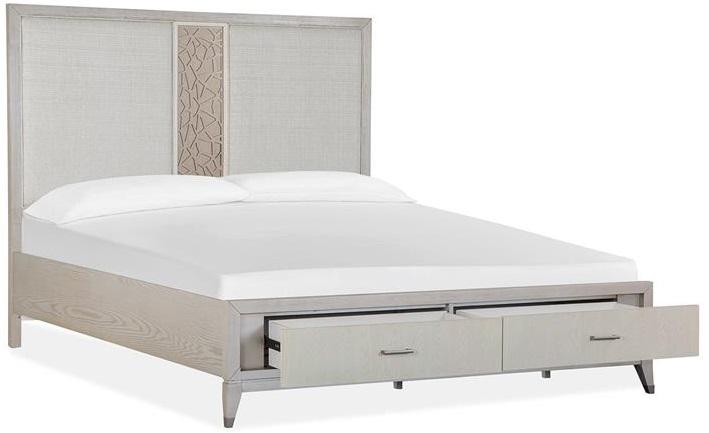 Magnussen Furniture Lenox King Storage Bed with Upholstered PU Fretwork Headboard in Acadia White image