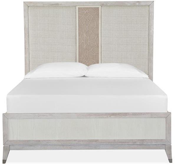 Magnussen Furniture Lenox Queen Panel Bed with Upholstered PU Fretwork Headboard in Acadia White image
