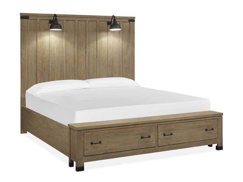 Magnussen Furniture Madison Heights King Panel Storage Bed in Weathered Fawn image