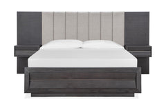 Magnussen Furniture Wentworth Village King Wall Upholstered Bed with Wood/Metal Footboard in Sandblasted Oxford Black image