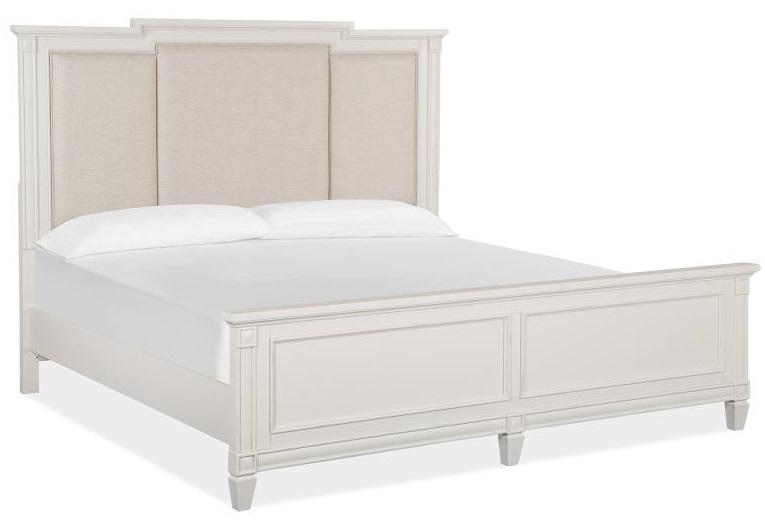 Magnussen Furniture Willowbrook Cal King Panel Bed with Upholstered Headboard in Egg Shell White image