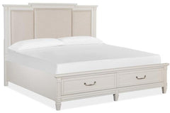 Magnussen Furniture Willowbrook Cal King Storage Bed with Upholstered Headboard in Egg Shell White image