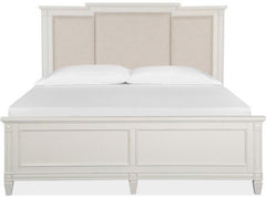 Magnussen Furniture Willowbrook King Panel Bed with Upholstered Headboard in Egg Shell White image