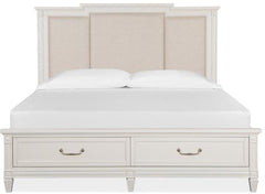 Magnussen Furniture Willowbrook King Storage Bed with Upholstered Headboard in Egg Shell White image