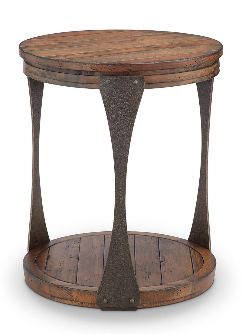 Magnussen Montgomery Round End Table in Bourbon and Aged Iron image