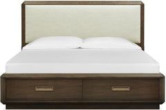 Magnussen Furniture Nouvel Cal King Panel Storage Bed w/Upholstered Headboard in Russet image