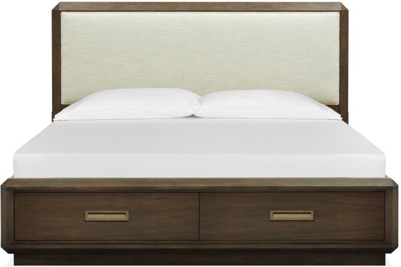 Magnussen Furniture Nouvel King Panel Storage Bed w/Upholstered Headboard in Russet image